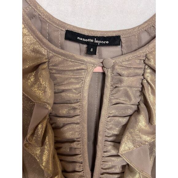 Nanette Lepore Size 8 Gold Top Ruffles Long Sleeve - Picture 6 of 7